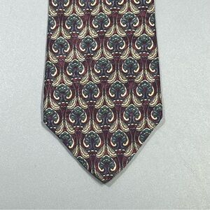 Gant Silk Men's Neck Tie Maroon Tan Navy Blue Geometric Pattern Made in USA 60"
